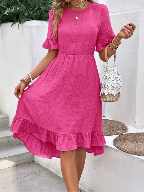 Dresses & Skirts - Bright Pink Ruffle Hem Midi Dress